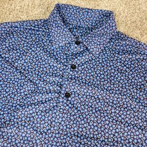 Deolax Mens Medium Blue AOP Floral Performance Stretch Golf Polo Short Sleeve